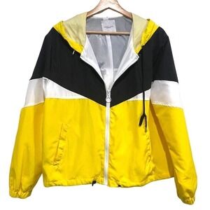 Angel Kiss Los Angeles wind breaker yellow black hooded jacket Women's size L